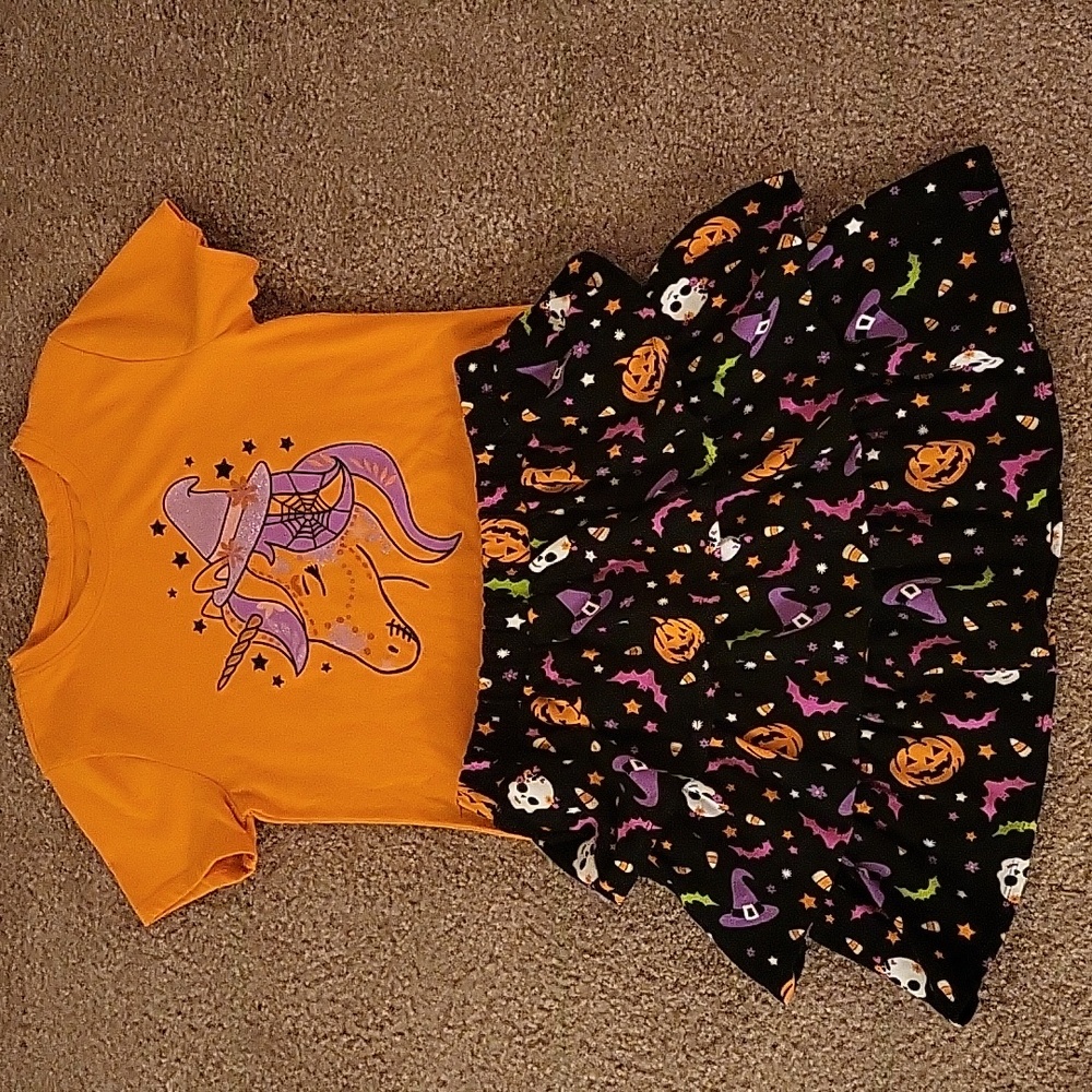 Wonder Nation Set of Halloween T-shirt And Skirt Sz L (10-12)